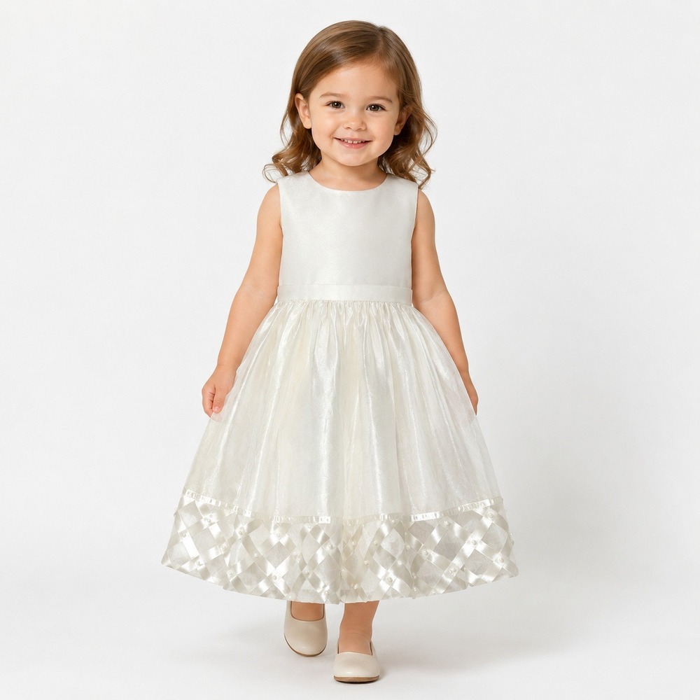 American Princess Ivory Organza Pearl Hem Flower Girl Dress 3T